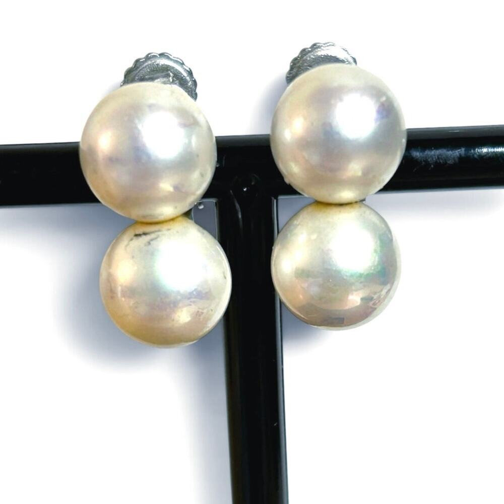 Vintage Signed Richelieu Faux Pearl Screw Back Earrings Double Drop MCM